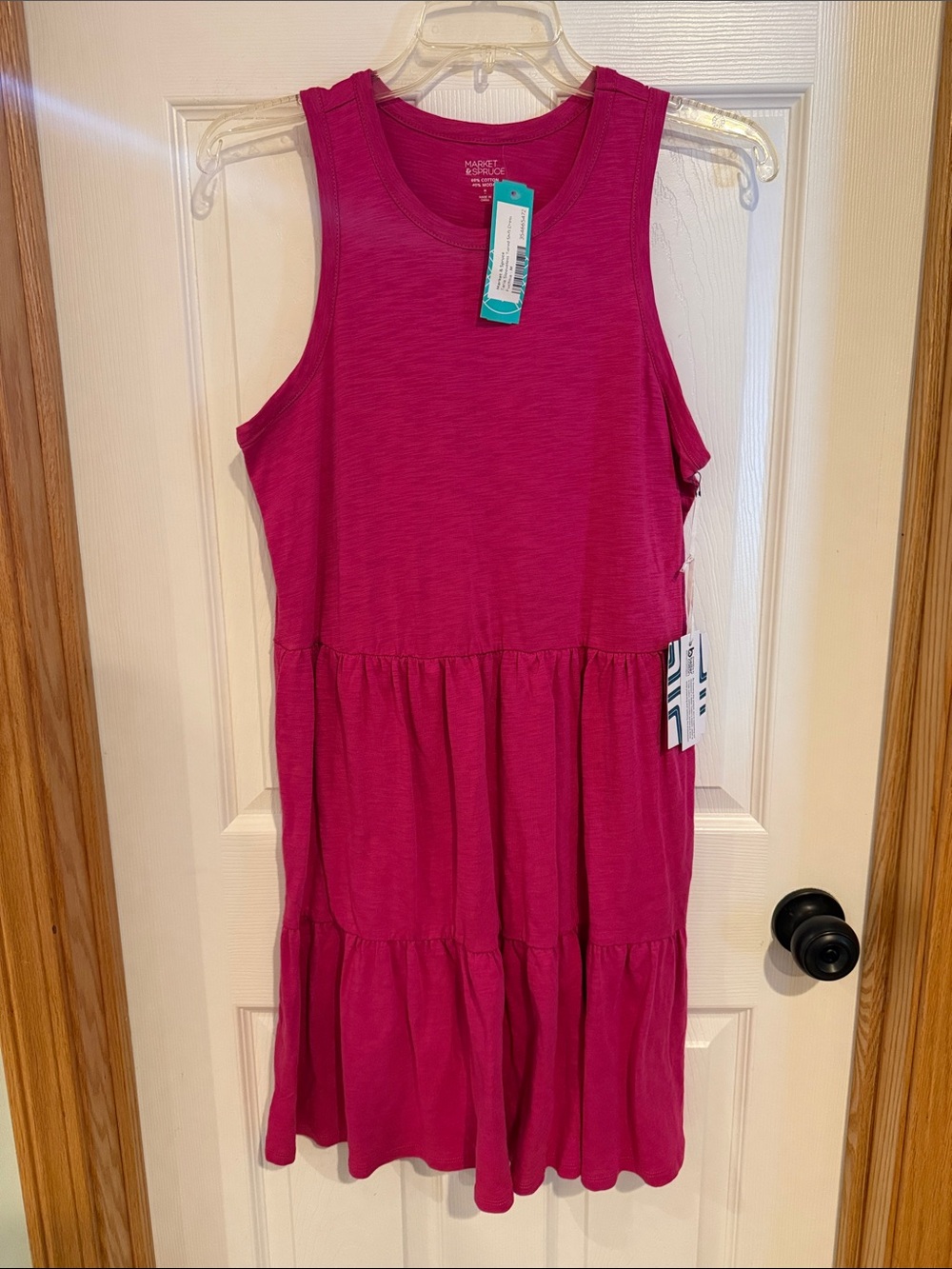 600 NWT Market & Spruce Taria Sleeveless Tiered Shift Dress Fuchsia Pink Size M - Picture 2 of 6